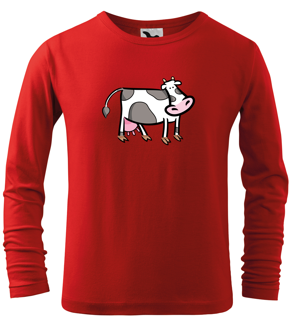 Dětské tričko s krávou - Kravička (dlouhý rukáv) Velikost: 12 let / 158 cm, Barva: Červená (07), Délka rukávu: Dlouhý rukáv