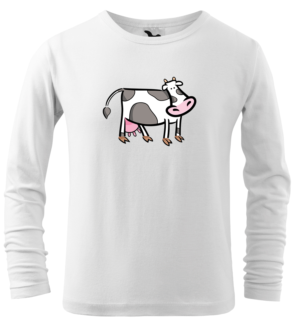 Dětské tričko s krávou - Kravička (dlouhý rukáv) Velikost: 4 roky / 110 cm, Barva: Bílá (00), Délka rukávu: Dlouhý rukáv