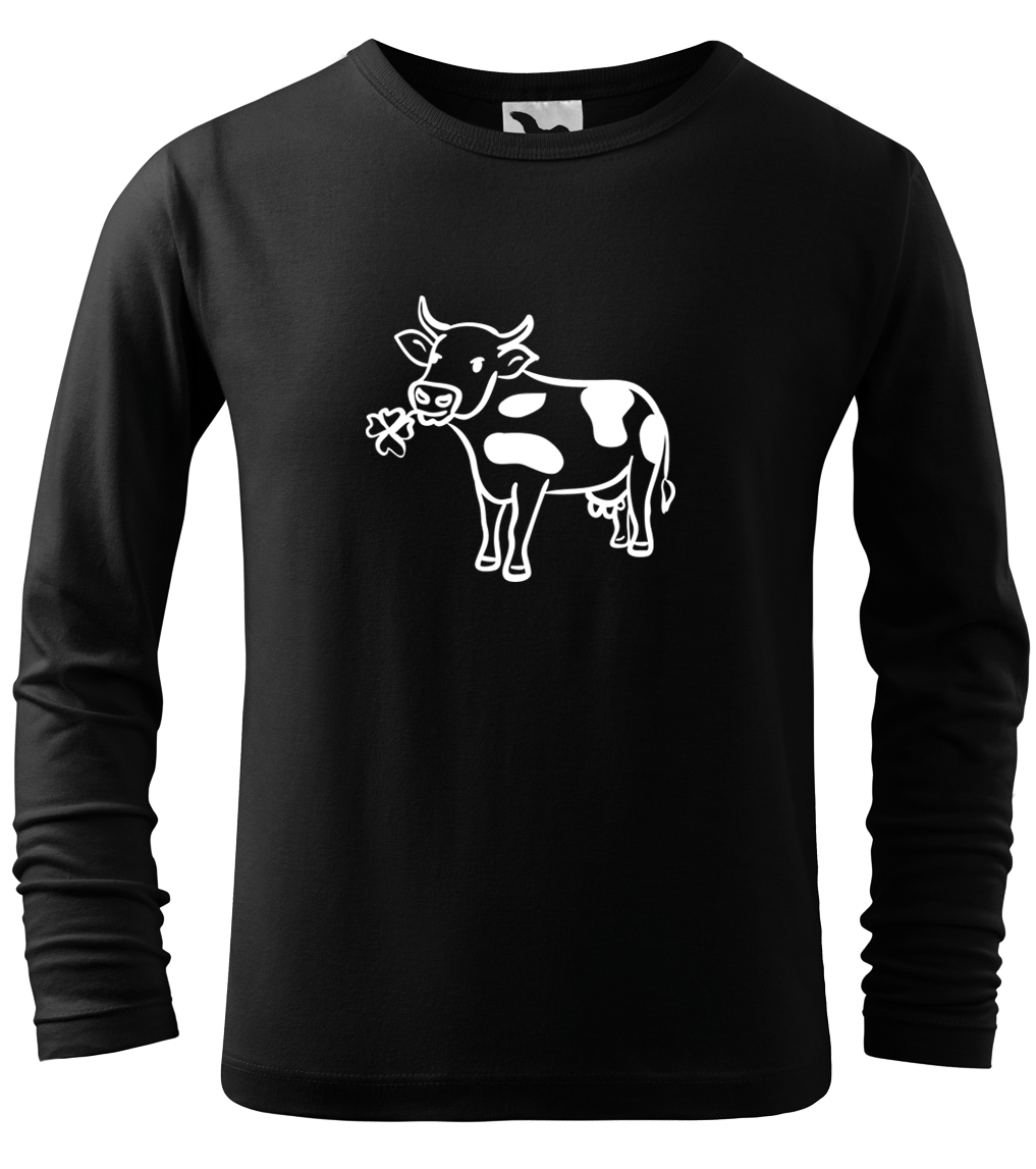 Dětské tričko s krávou - Kravička a jetel (dlouhý rukáv) Velikost: 8 let / 134 cm, Barva: Černá (01), Délka rukávu: Dlouhý rukáv