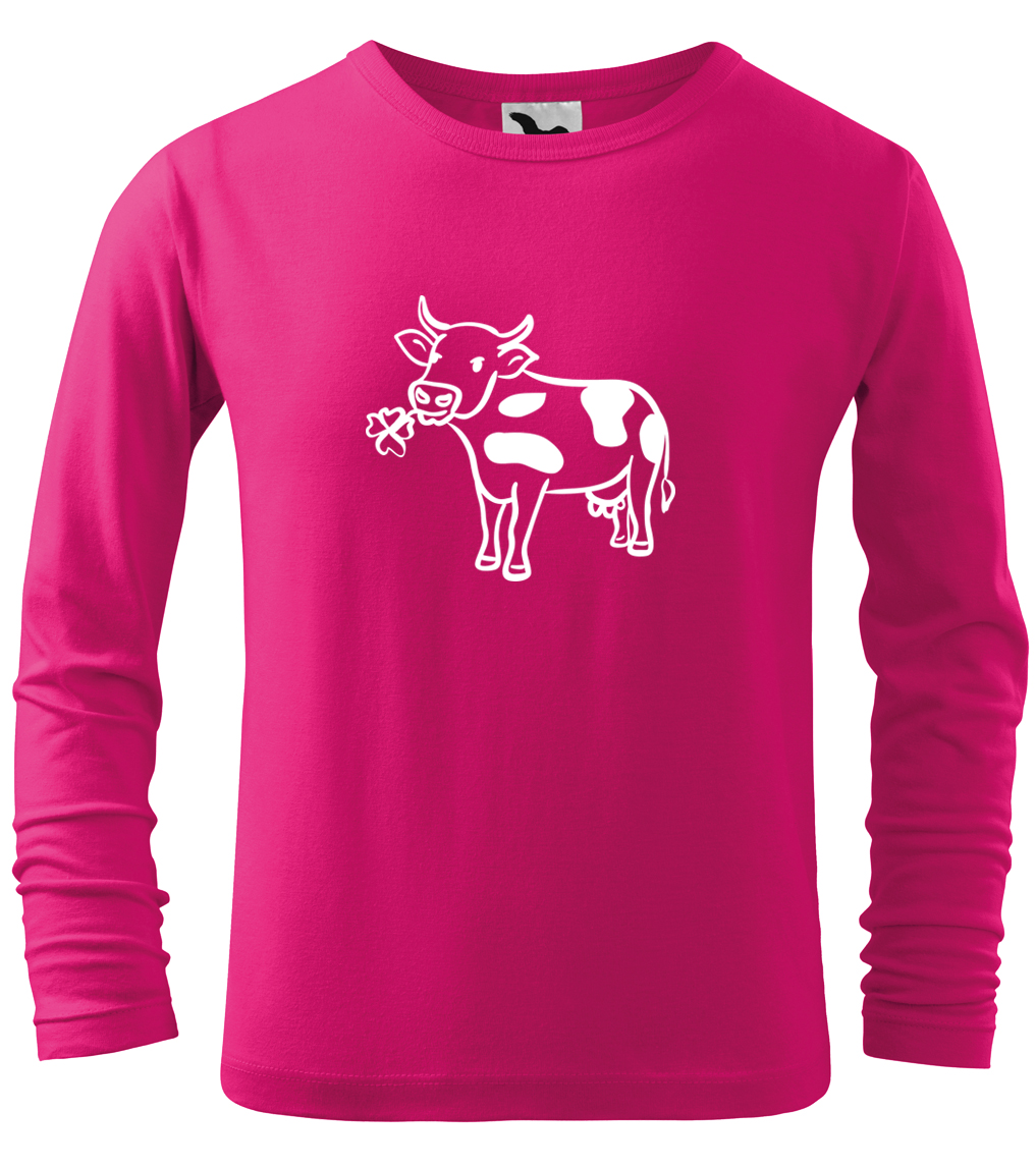 Dětské tričko s krávou - Kravička a jetel (dlouhý rukáv) Velikost: 8 let / 134 cm, Barva: Malinová (63), Délka rukávu: Dlouhý rukáv