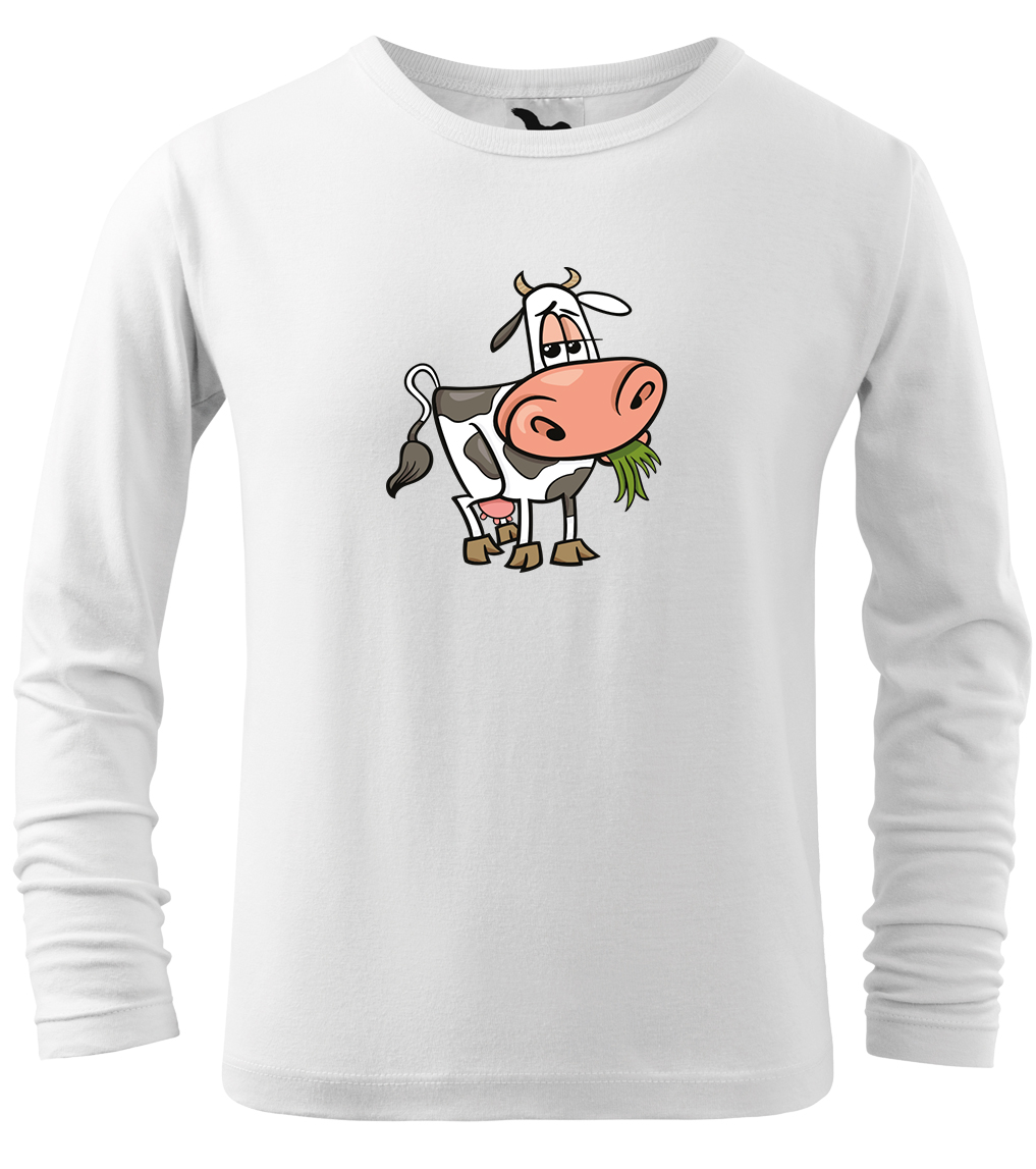 Dětské tričko s krávou - Obrázek spokojené krávy (dlouhý rukáv) Velikost: 10 let / 146 cm, Barva: Bílá (00), Délka rukávu: Dlouhý rukáv