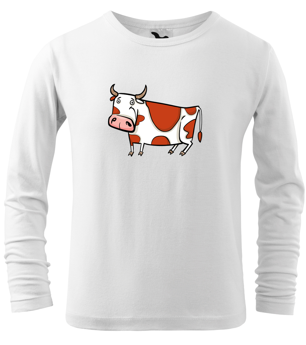 Dětské tričko s krávou - Obrázek stylizované krávy (dlouhý rukáv) Velikost: 10 let / 146 cm, Barva: Bílá (00), Délka rukávu: Dlouhý rukáv