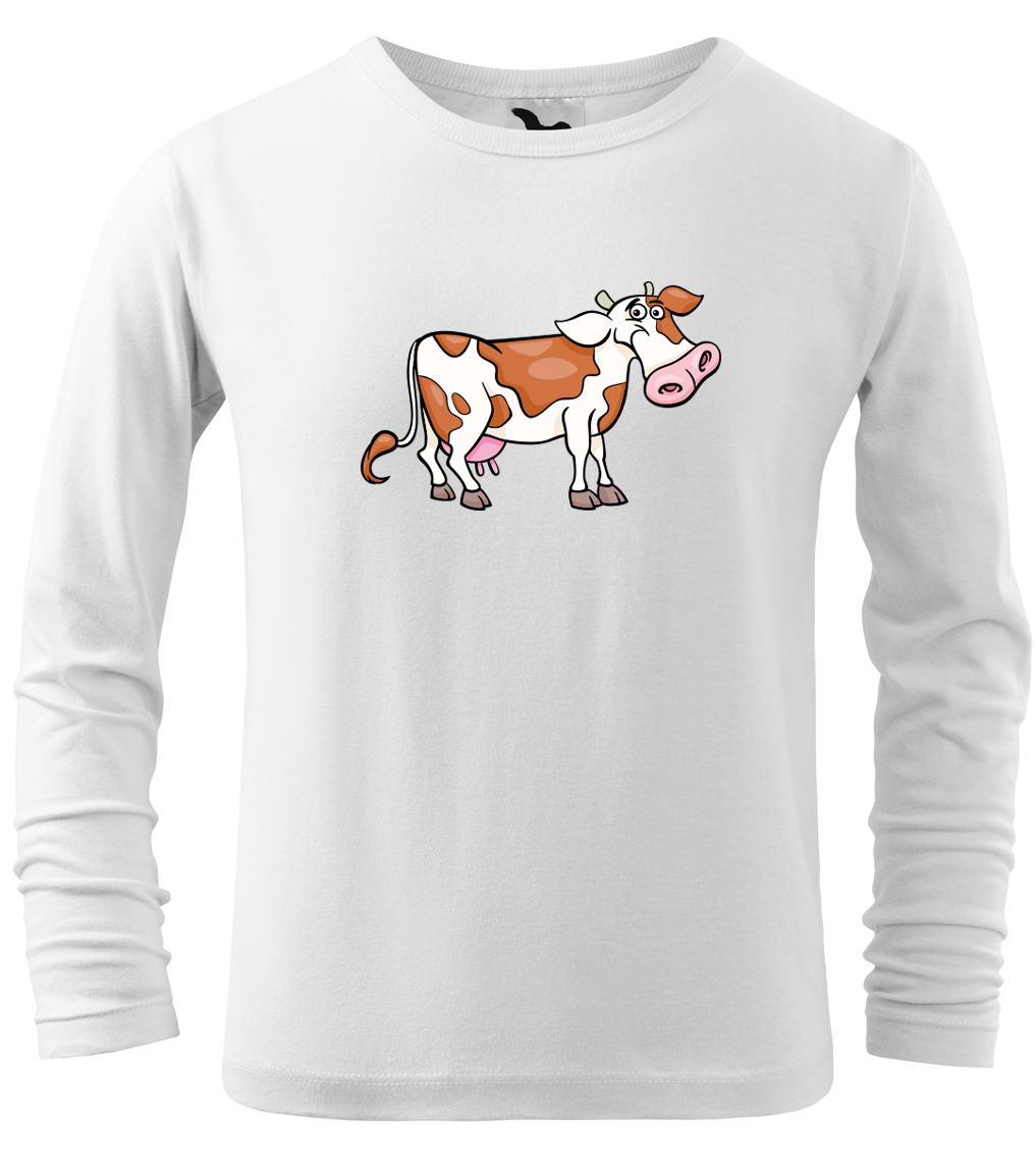 Dětské tričko s krávou - Obrázek veselé krávy (dlouhý rukáv) Velikost: 10 let / 146 cm, Barva: Bílá (00), Délka rukávu: Dlouhý rukáv