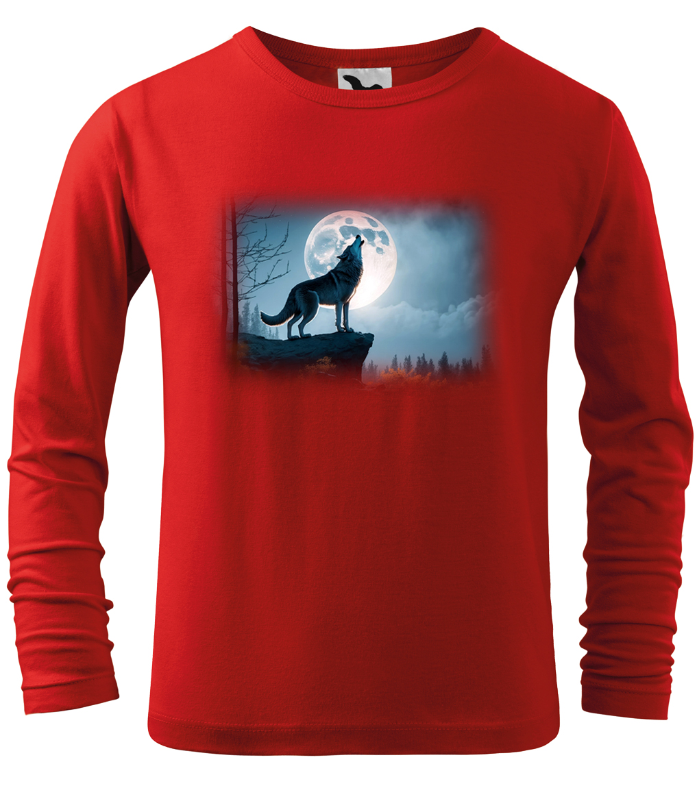 Dětské tričko s vlkem - Vyjící vlk (dlouhý rukáv) SLEVA Velikost: 6 let / 122 cm, Barva: Červená (07), Délka rukávu: Dlouhý rukáv