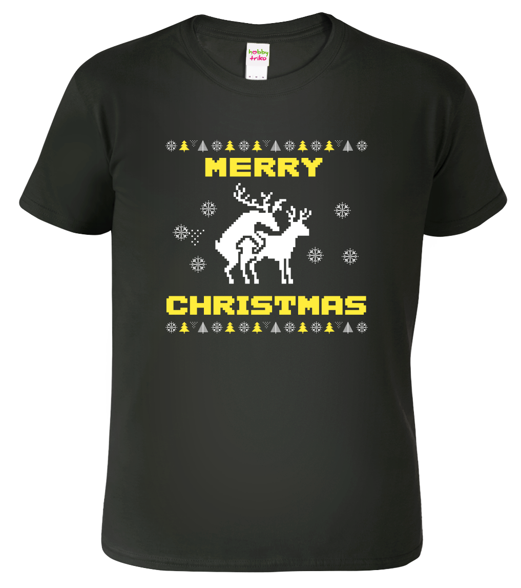 Pánské vánoční tričko - Merry Christmas (SLEVA) Velikost: XL, Barva: Černá (01)
