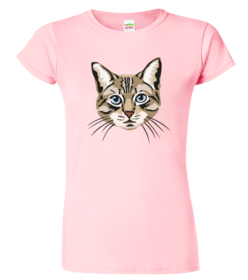 Dámské tričko s kočkou - Modroočka (SLEVA) Velikost: M, Barva: Růžová (30)