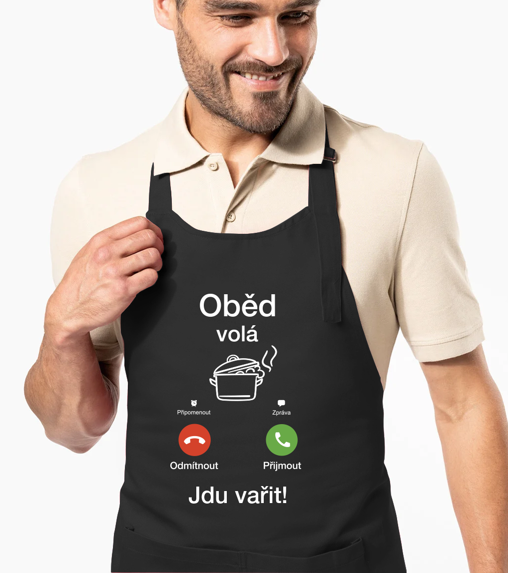 Zástěra pro muže - Oběd volá Barva: Černá