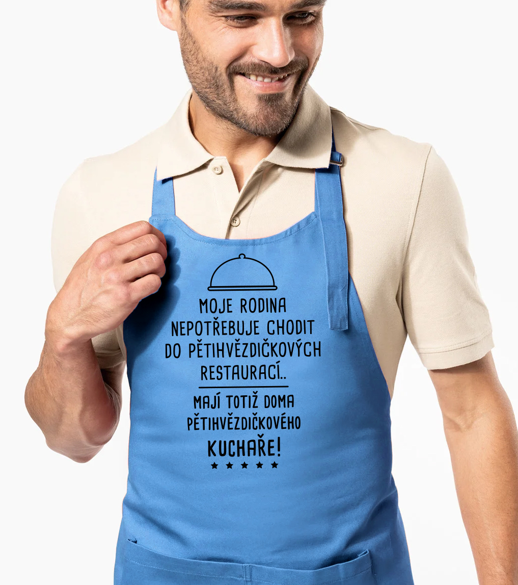 Zástěra pro muže - Pětihvězdičkový kuchař Barva: Bledě modrá