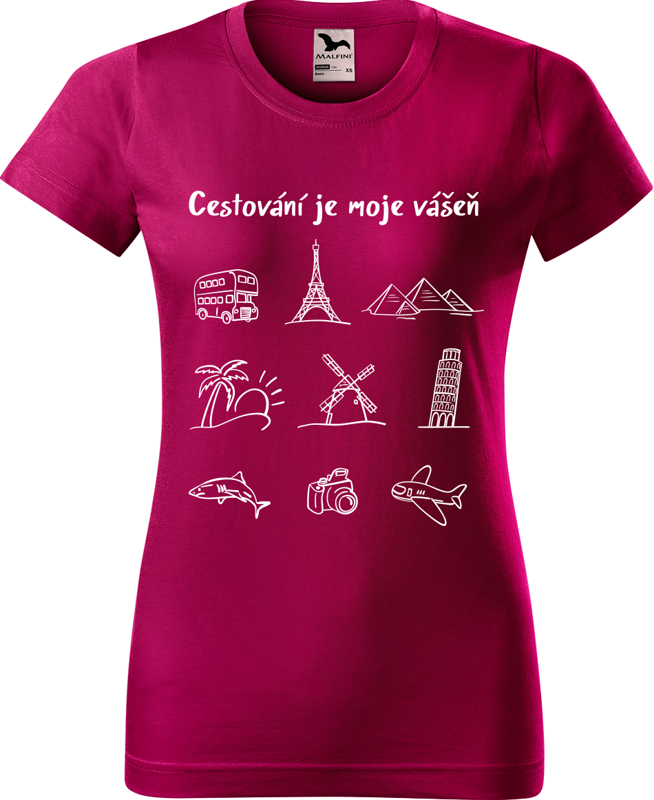 Dámské cestovatelské tričko - Cestování je moje vášeň Velikost: M, Barva: Fuchsia red (49)