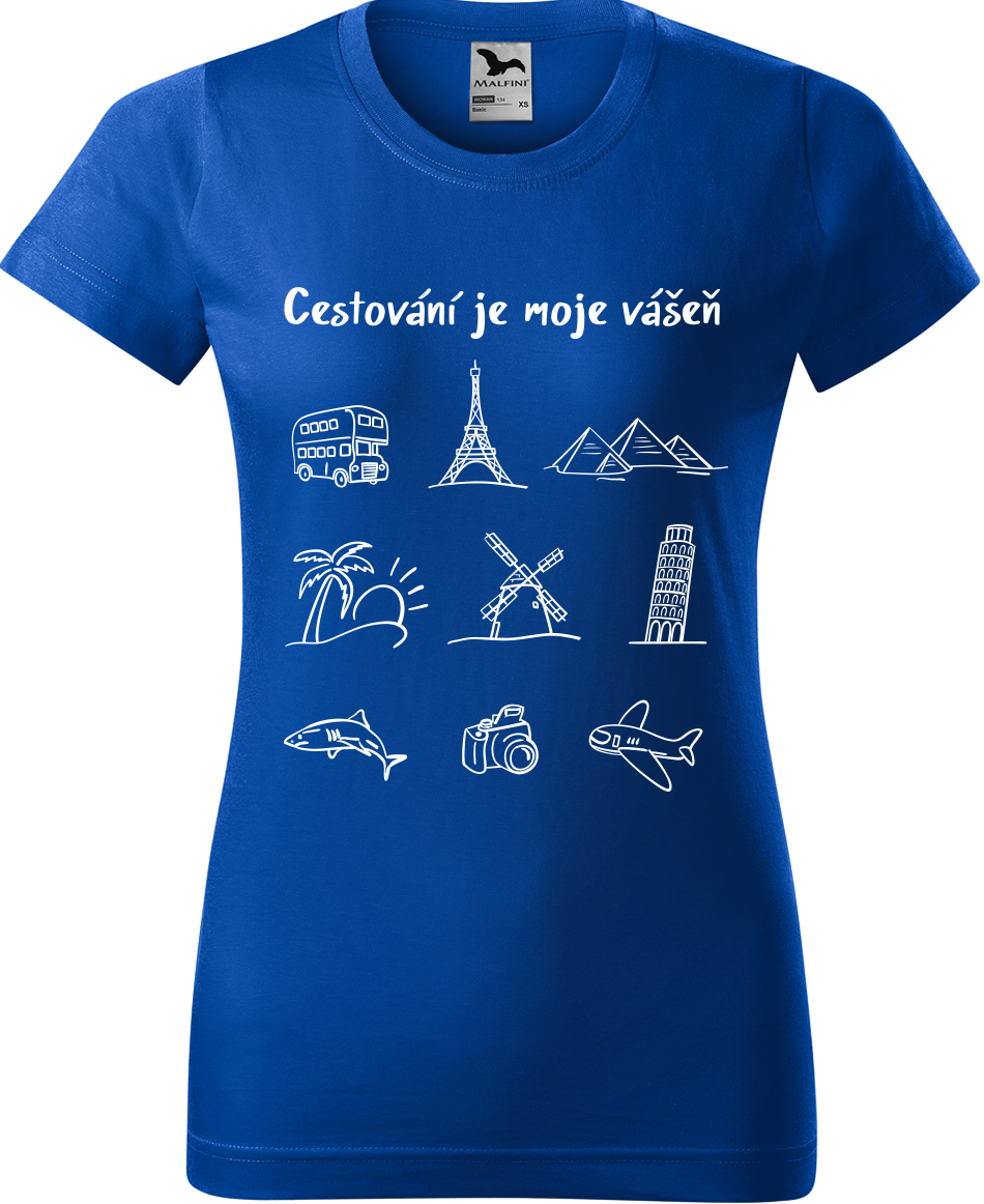 Dámské cestovatelské tričko - Cestování je moje vášeň Velikost: S, Barva: Královská modrá (05)