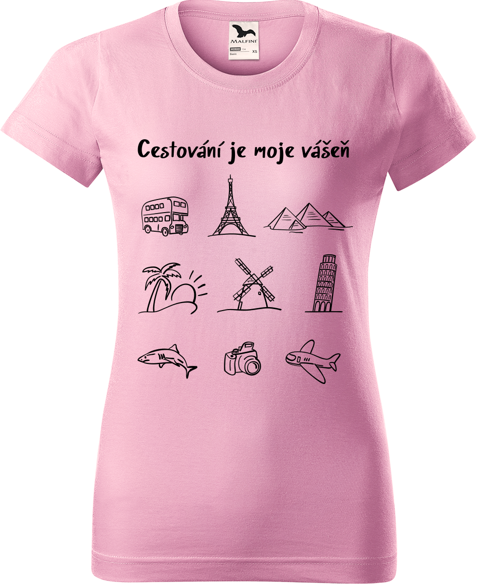 Dámské cestovatelské tričko - Cestování je moje vášeň Velikost: M, Barva: Růžová (30)