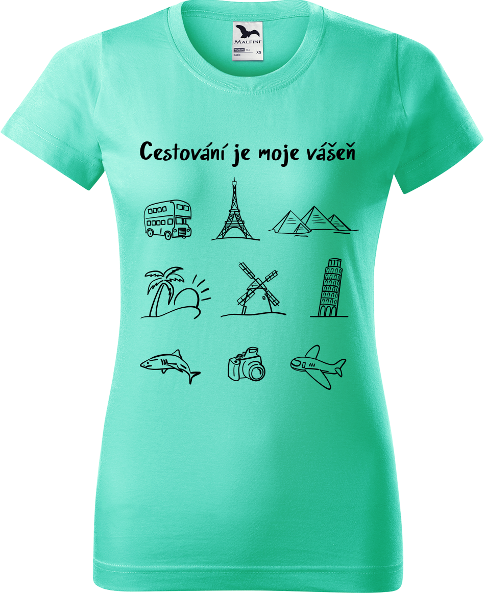Dámské cestovatelské tričko - Cestování je moje vášeň Velikost: L, Barva: Mátová (95)