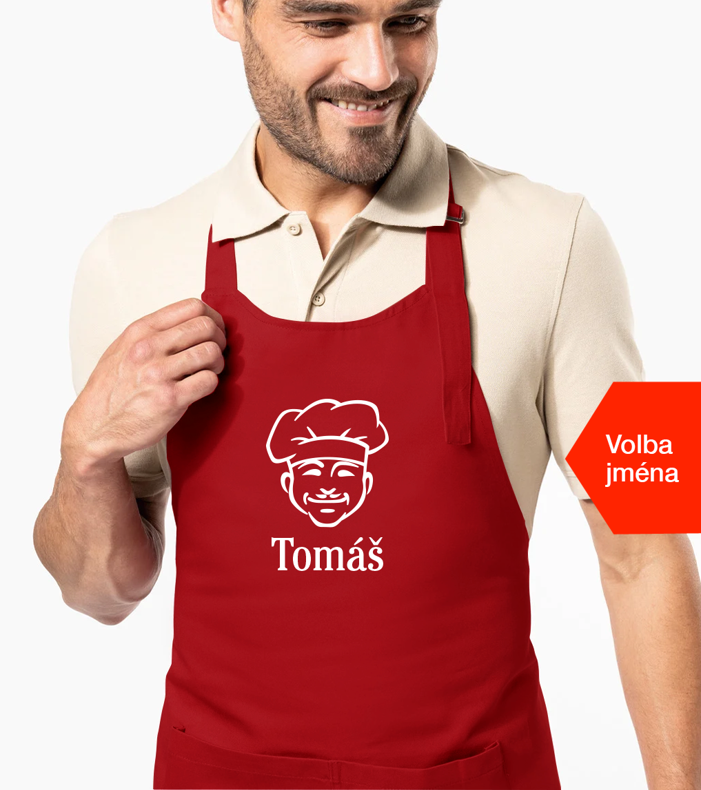 Zástěra pro muže se jménem - Kuchař v čepici Barva: Červená