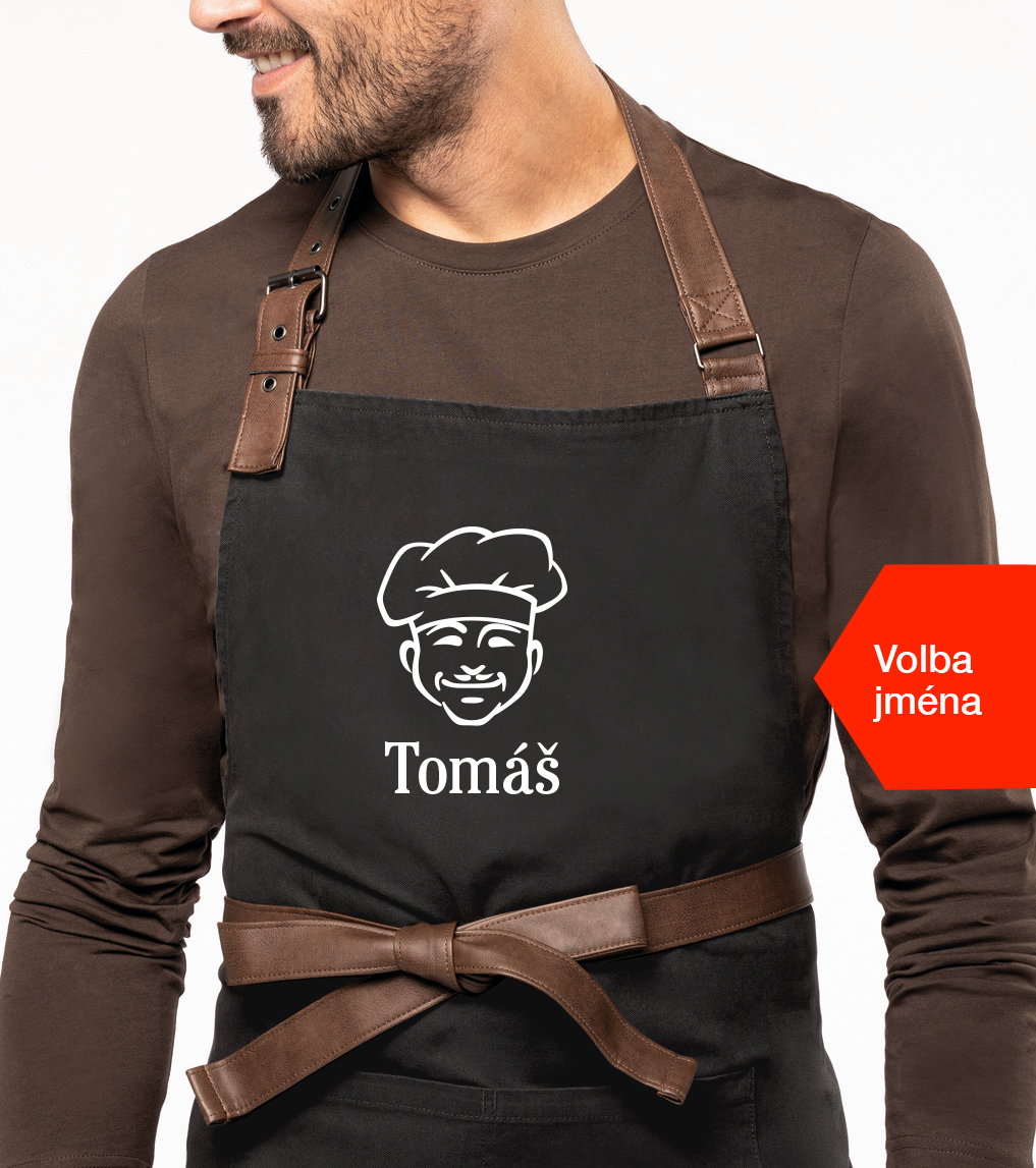 Zástěra pro muže se jménem EXCLUSIVE - Kuchař v čepici Barva: Černošedá