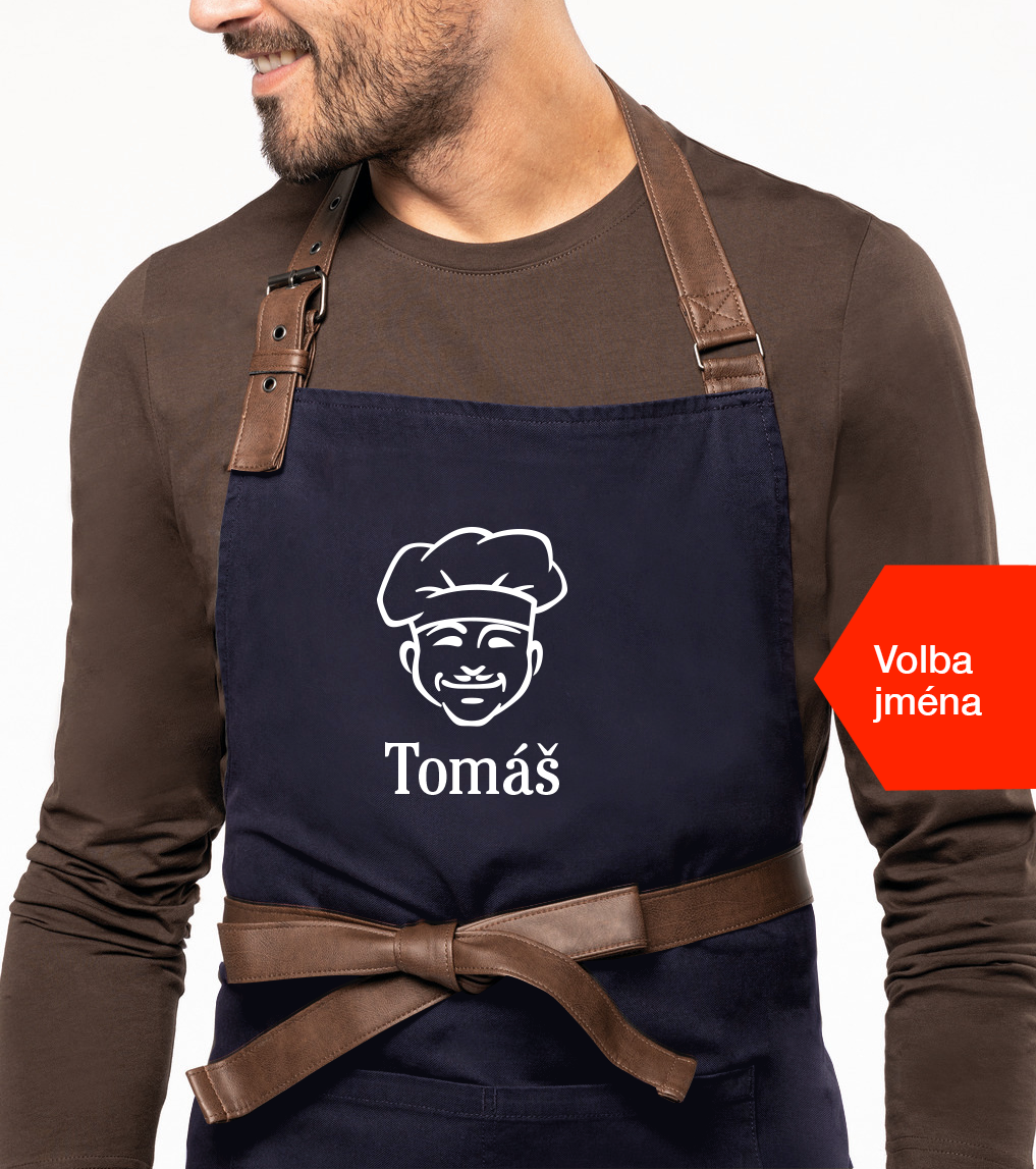 Zástěra pro muže se jménem EXCLUSIVE - Kuchař v čepici Barva: Tmavě modrá