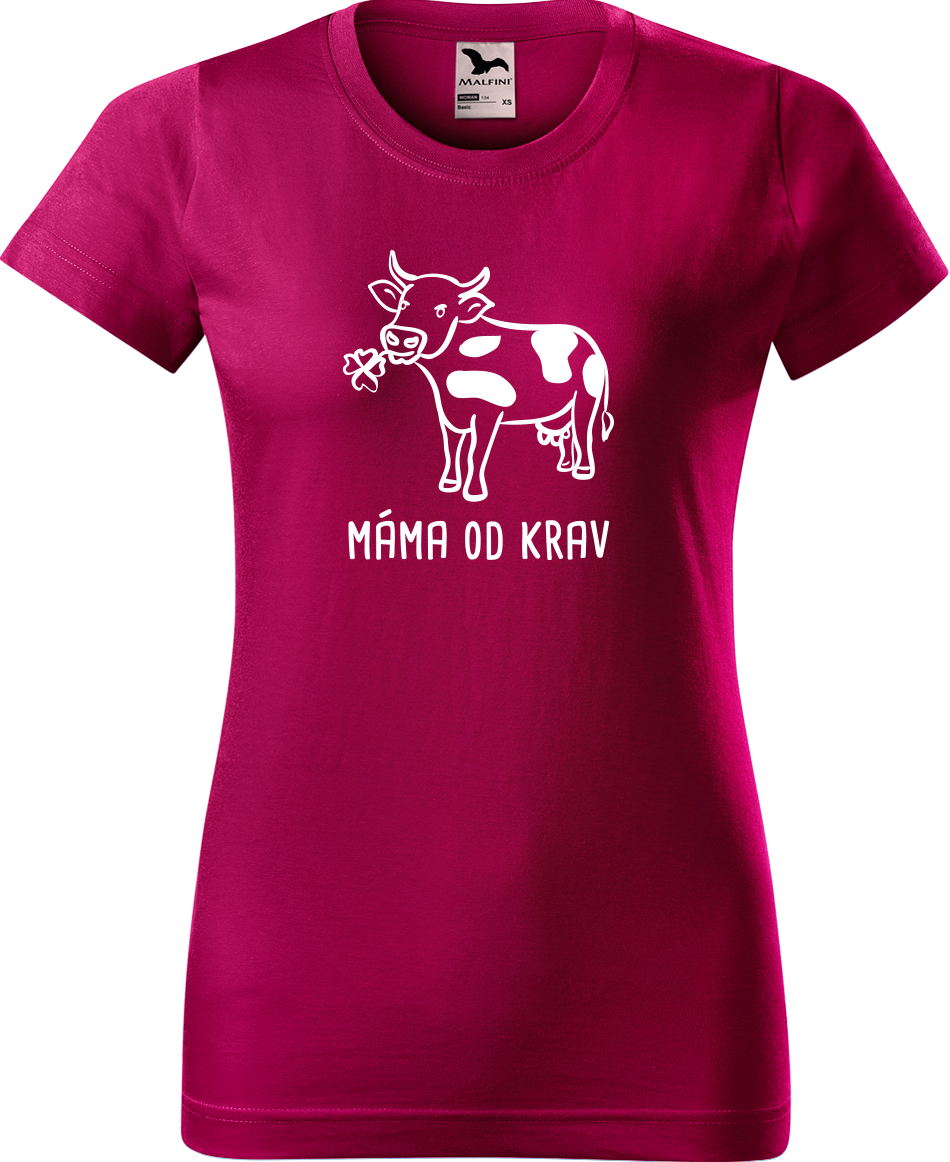 Dámské tričko s krávou - Máma od krav Velikost: L, Barva: Fuchsia red (49)