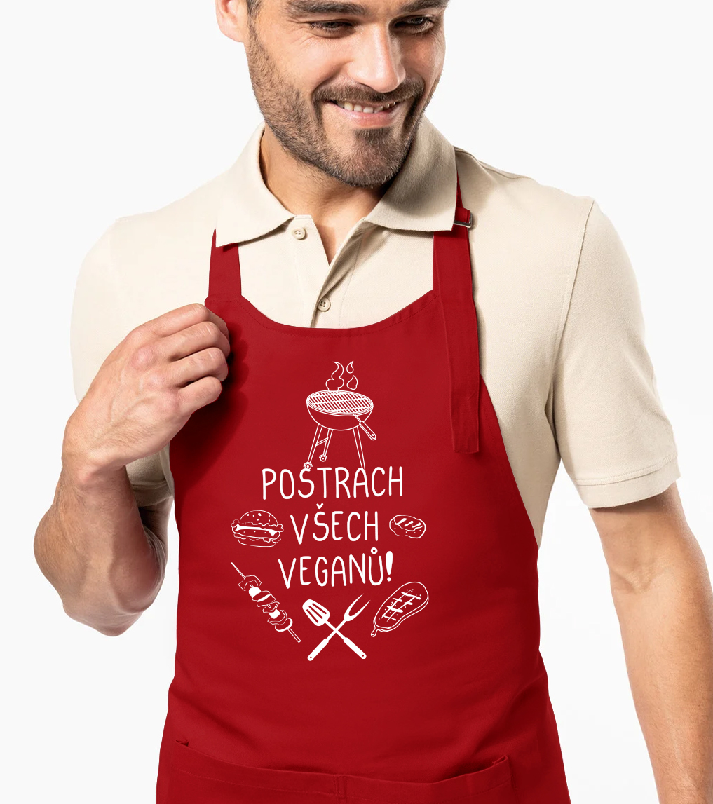 Zástěra na grilování - Postrach všech veganů! Barva: Červená