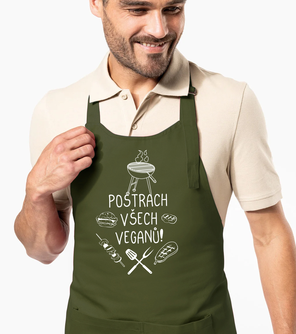 Zástěra na grilování - Postrach všech veganů! Barva: Khaki