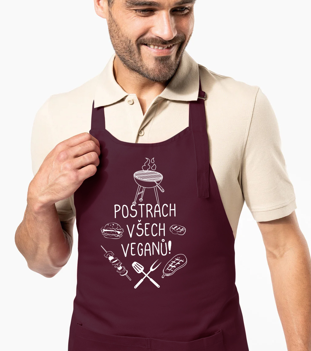 Zástěra na grilování - Postrach všech veganů! Barva: Vínová