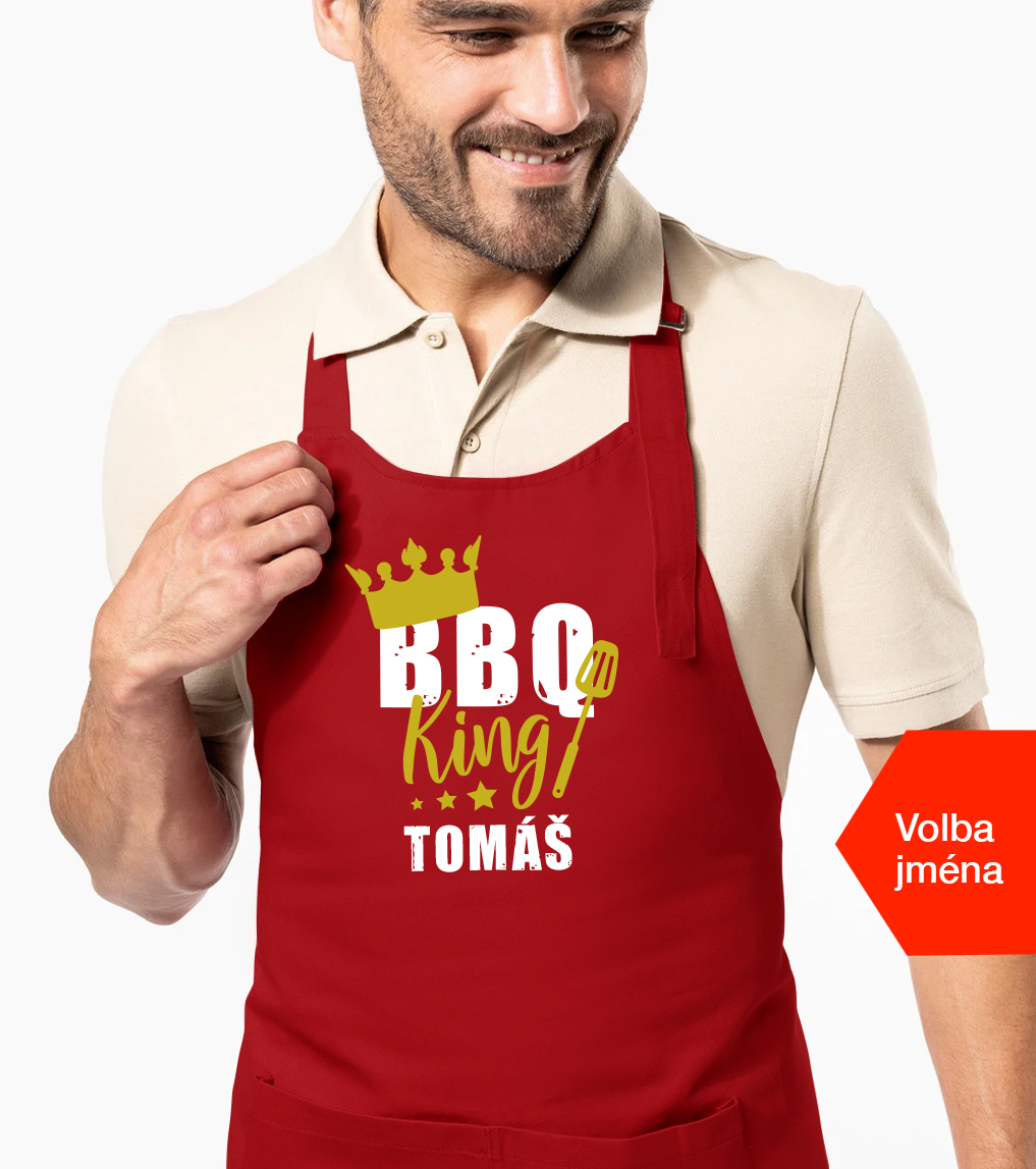 Zástěra na grilování se jménem - BBQ King Barva: Červená