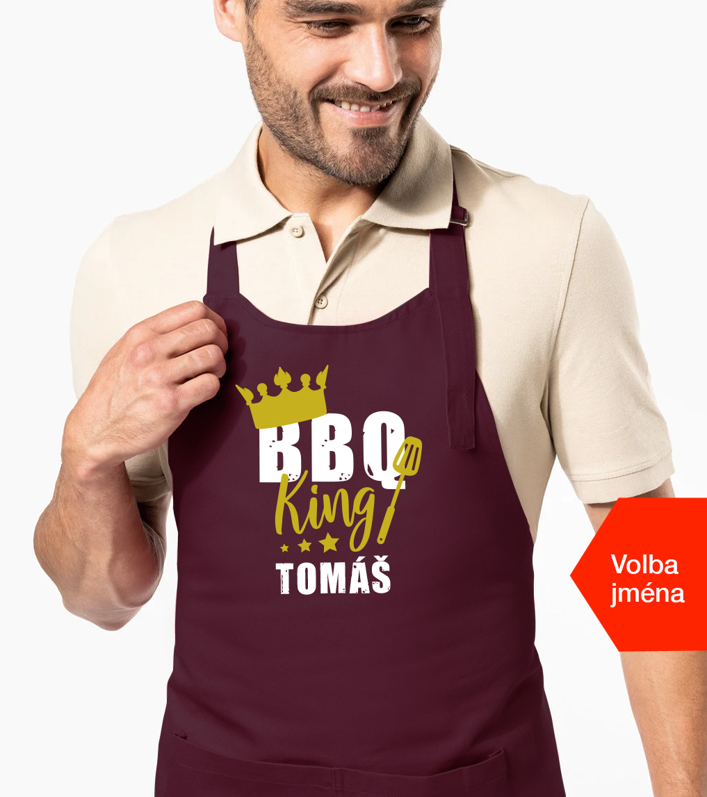 Zástěra na grilování se jménem - BBQ King Barva: Vínová