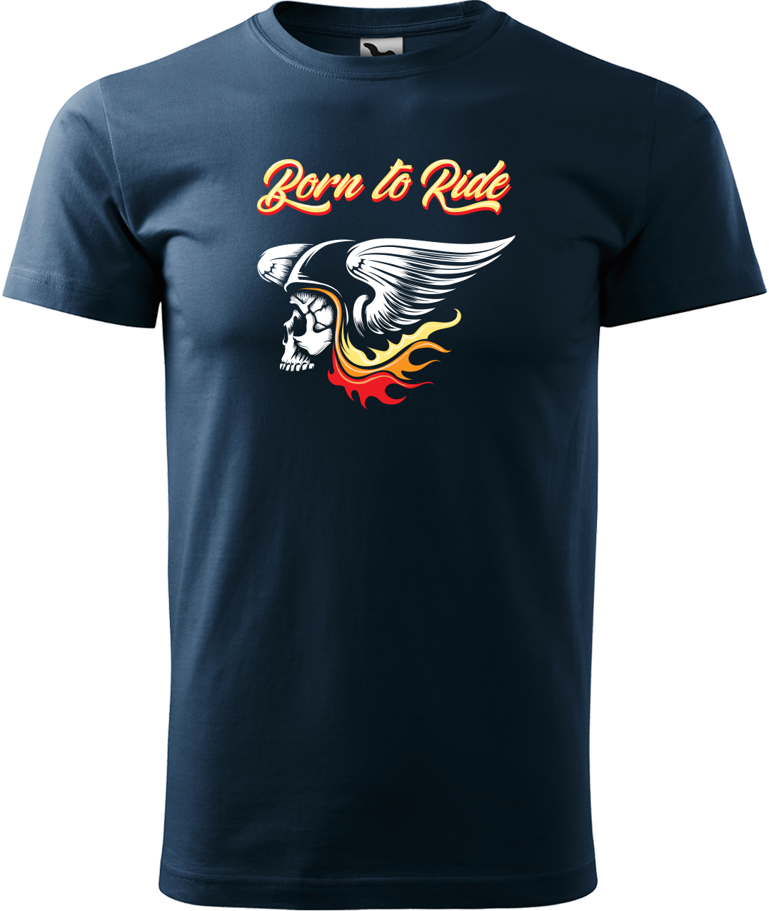 Motorkářské tričko - Born to Ride (lebka) Velikost: S, Barva: Námořní modrá (02)