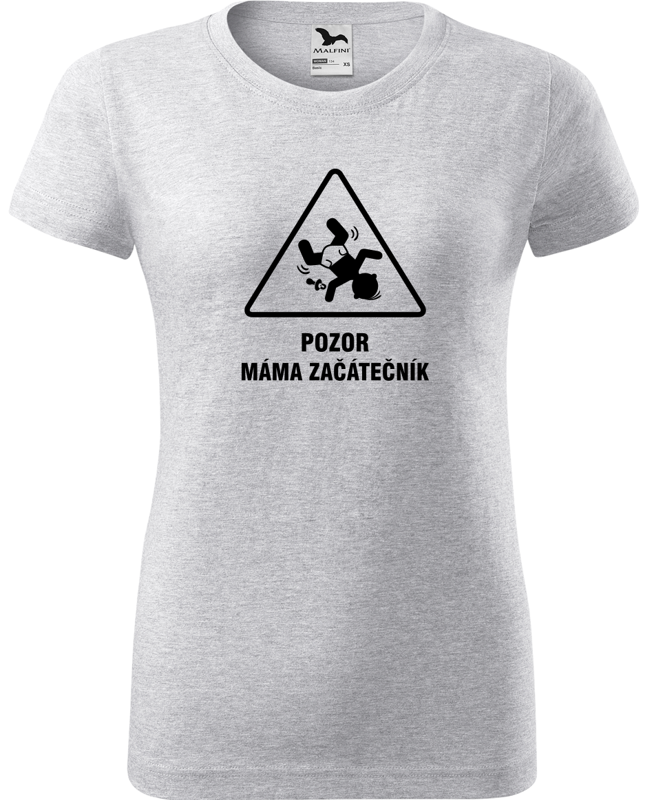 Tričko pro maminku - Pozor máma začátečník Velikost: XL, Barva: Světle šedý melír (03)
