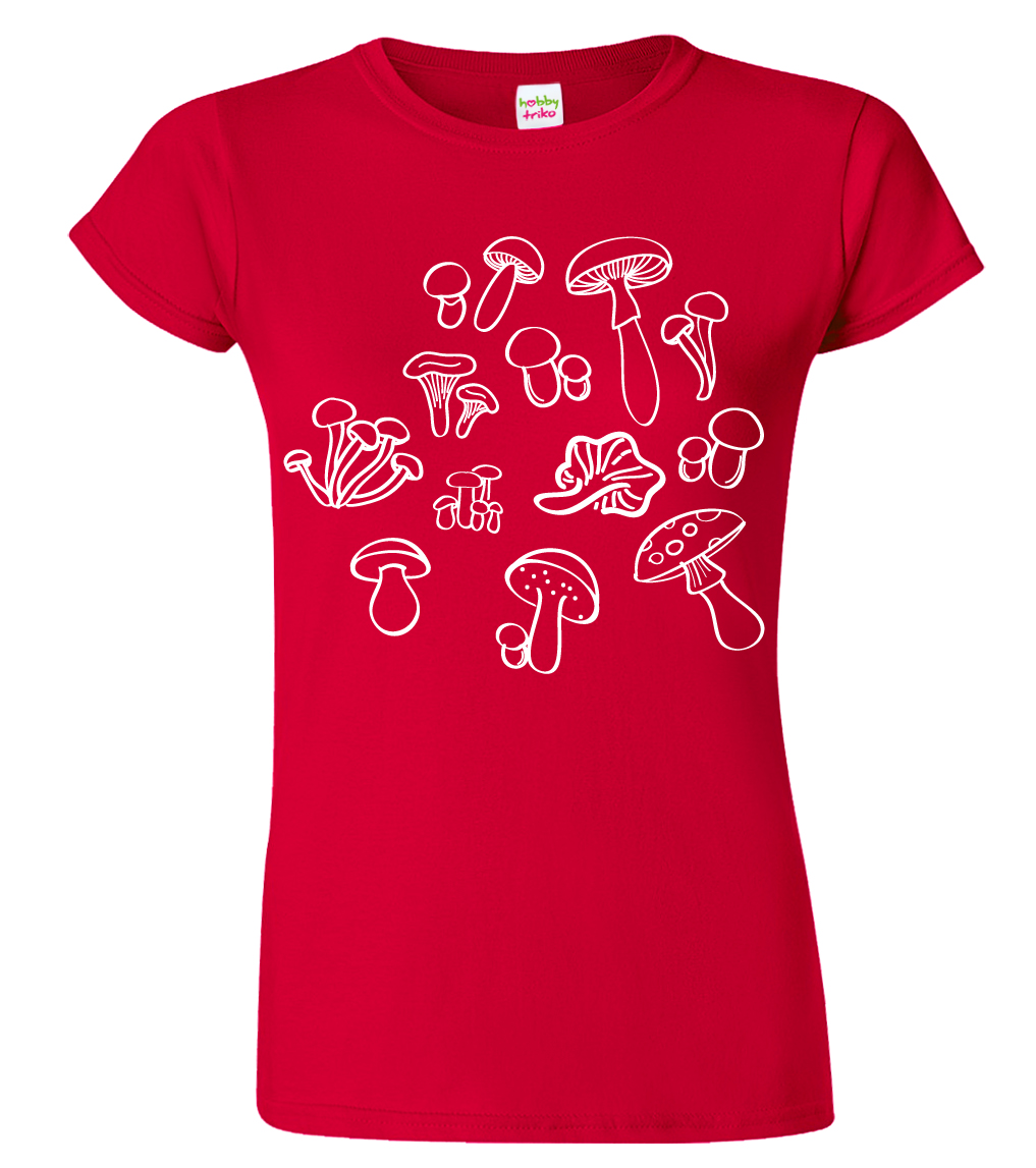 Houbařské tričko - Siluety hub Velikost: S, Barva: Červená (07)