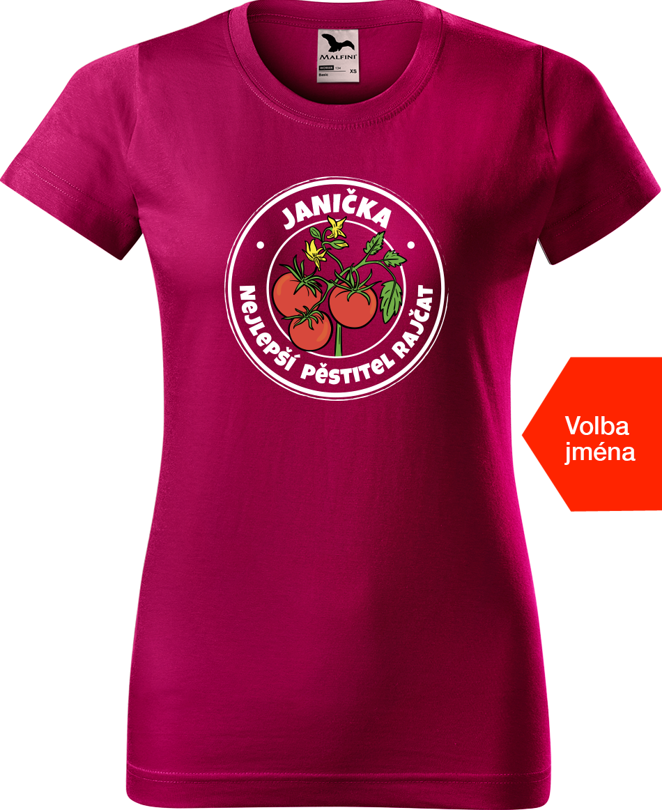 Tričko pro zahradnici se jménem - Nejlepší pěstitel rajčat Velikost: L, Barva: Fuchsia red (49)
