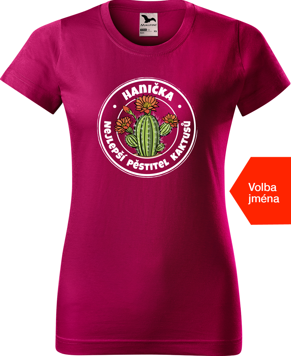 Tričko s kaktusem a jménem - Nejlepší pěstitel kaktusů Velikost: L, Barva: Fuchsia red (49)