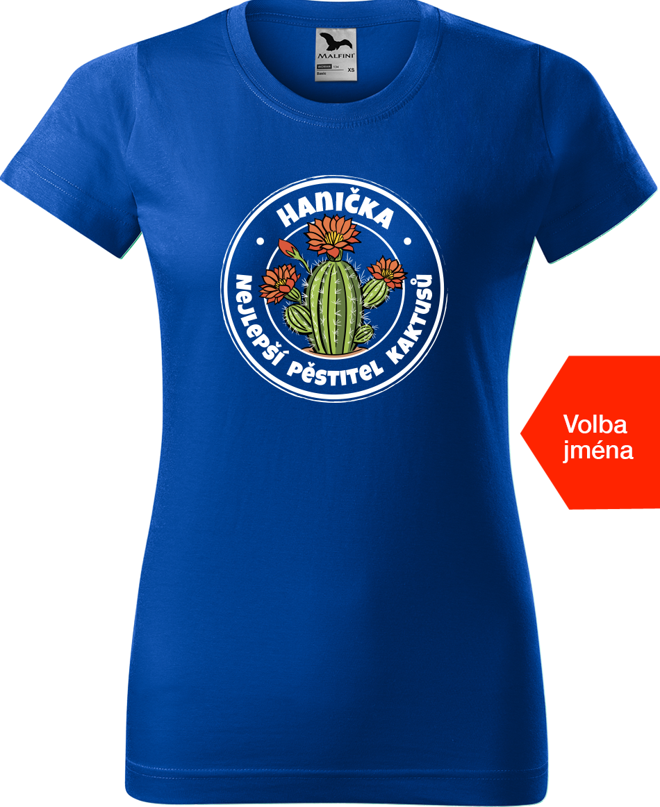 Tričko s kaktusem a jménem - Nejlepší pěstitel kaktusů Velikost: L, Barva: Královská modrá (05)
