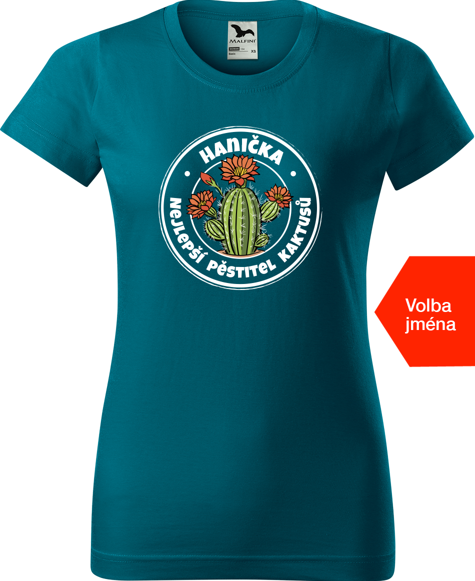 Tričko s kaktusem a jménem - Nejlepší pěstitel kaktusů Velikost: XL, Barva: Petrolejová (93)