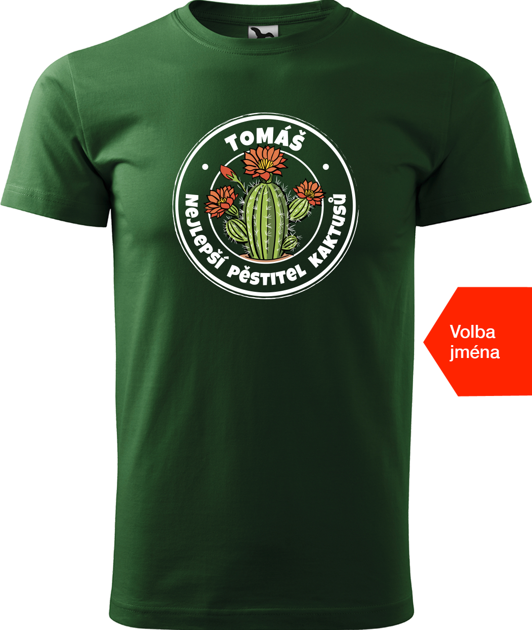 Tričko s kaktusem a jménem - Nejlepší pěstitel kaktusů Velikost: M, Barva: Lahvově zelená (06)