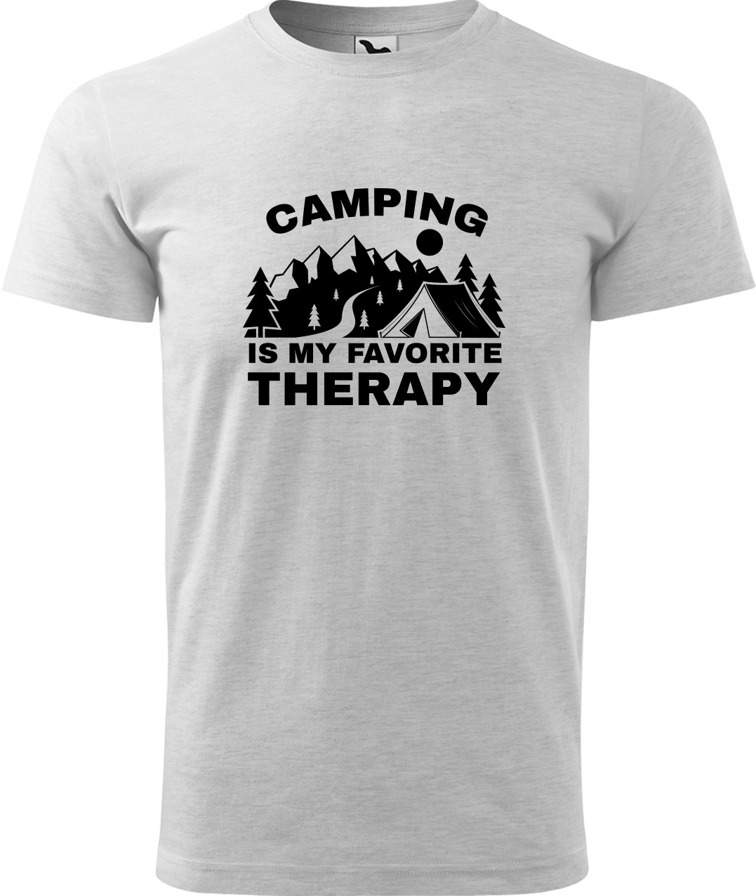 Pánské cestovatelské tričko - Camping is my favorite therapy Velikost: L, Barva: Světle šedý melír (03), Střih: pánský