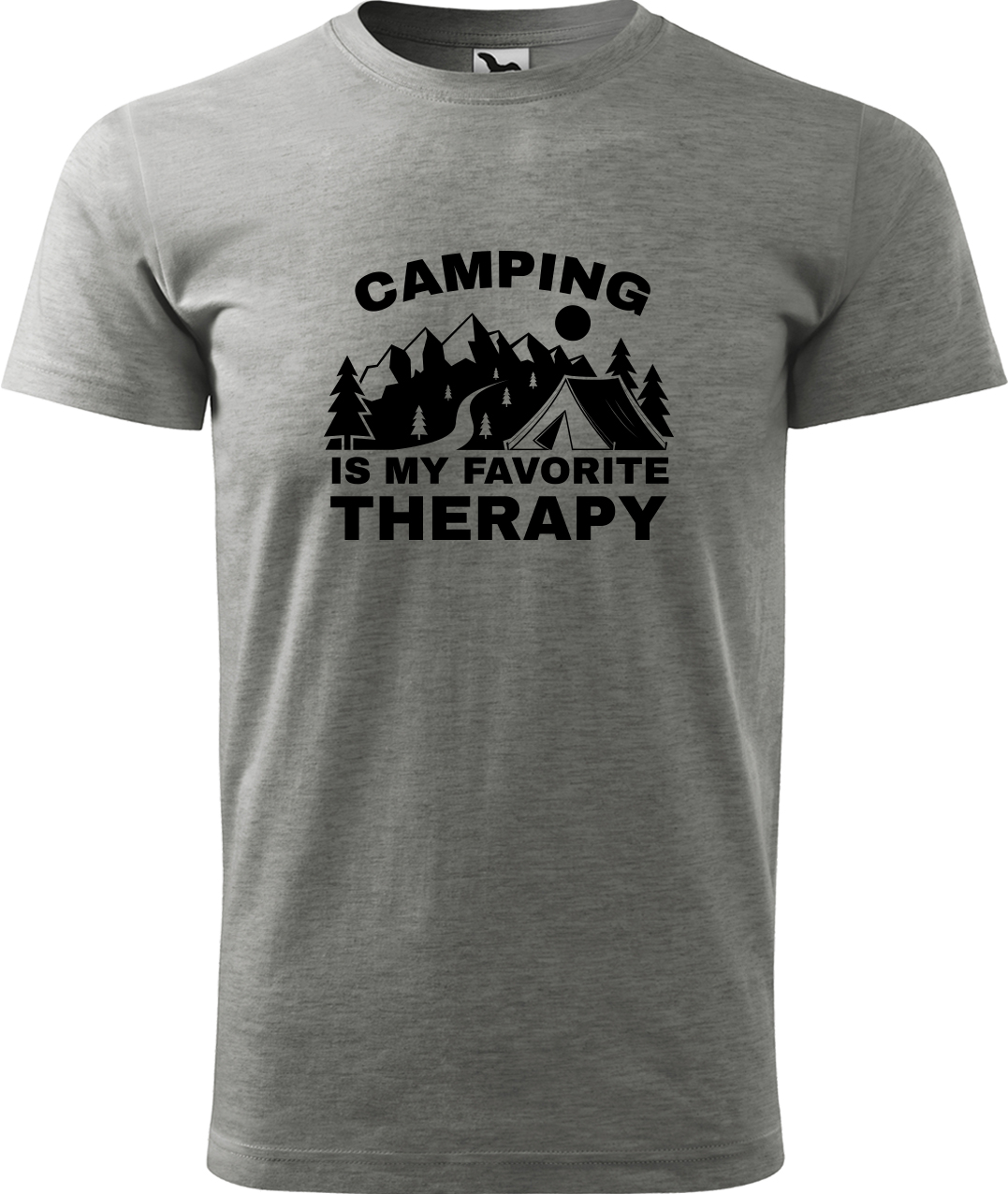 Pánské cestovatelské tričko - Camping is my favorite therapy Velikost: S, Barva: Tmavě šedý melír (12), Střih: pánský
