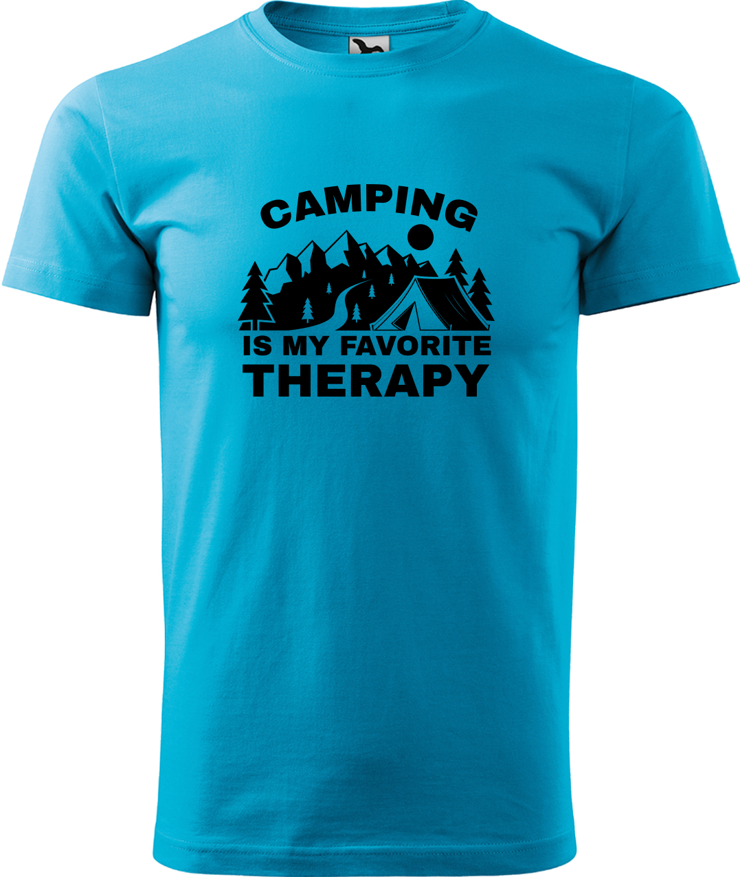 Pánské cestovatelské tričko - Camping is my favorite therapy Velikost: L, Barva: Tyrkysová (44), Střih: pánský