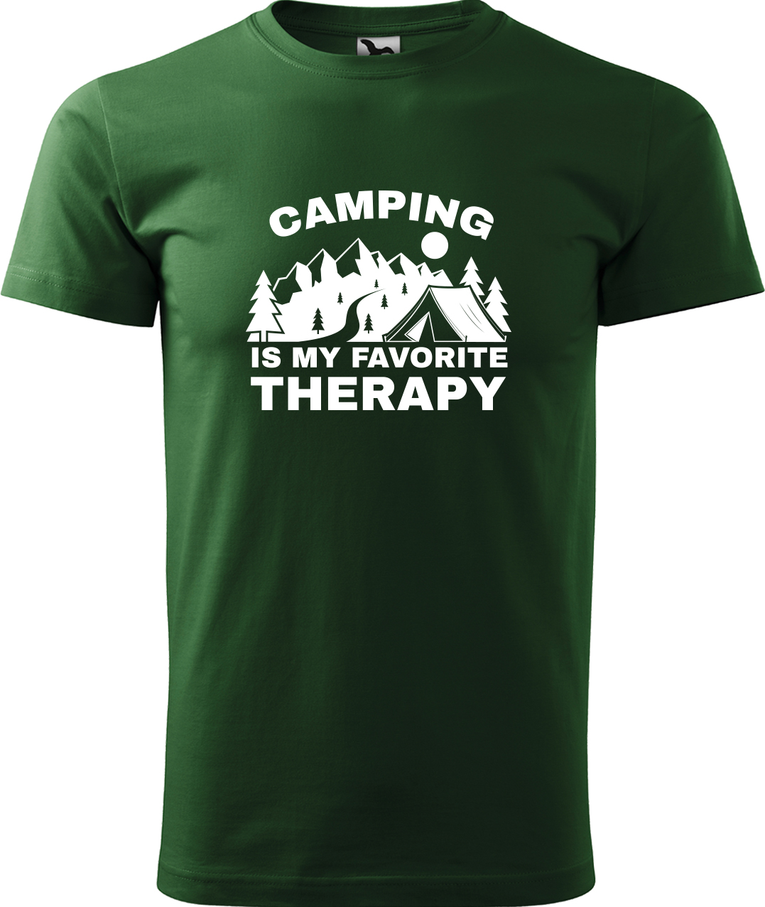 Pánské cestovatelské tričko - Camping is my favorite therapy Velikost: S, Barva: Lahvově zelená (06), Střih: pánský
