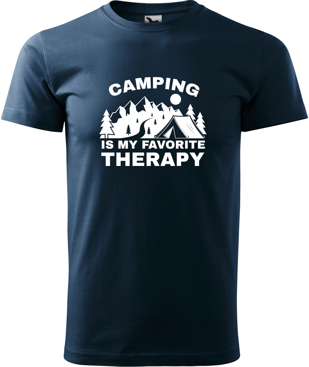 Pánské cestovatelské tričko - Camping is my favorite therapy Velikost: 4XL, Barva: Námořní modrá (02), Střih: pánský