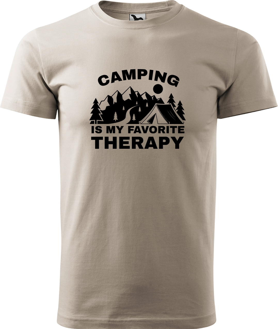 Pánské cestovatelské tričko - Camping is my favorite therapy Velikost: M, Barva: Béžová (51), Střih: pánský