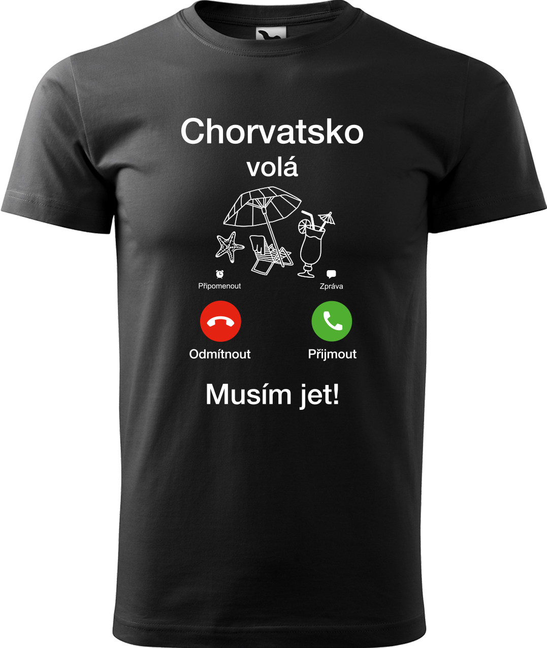 Pánské cestovatelské tričko - Chorvatsko volá - musím jet! Velikost: S, Barva: Černá (01), Střih: pánský