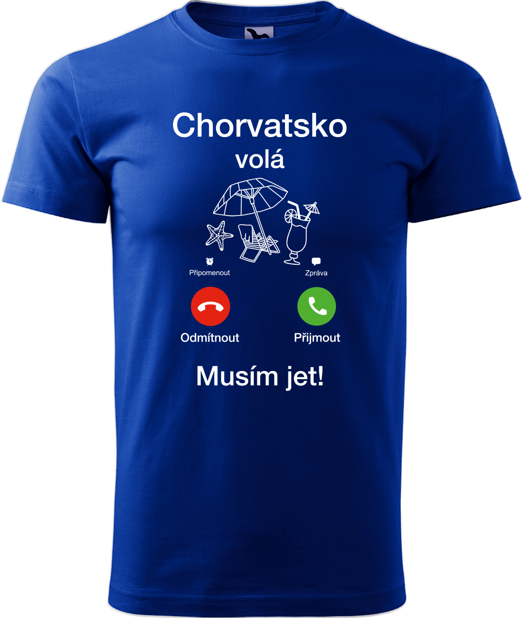 Pánské cestovatelské tričko - Chorvatsko volá - musím jet! Velikost: M, Barva: Královská modrá (05), Střih: pánský