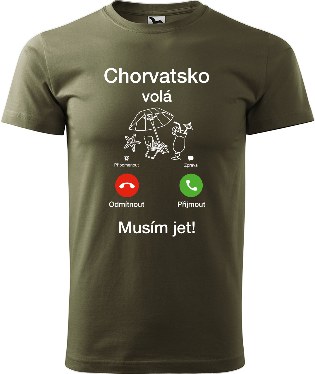 Pánské cestovatelské tričko - Chorvatsko volá - musím jet! Velikost: S, Barva: Military (69), Střih: pánský