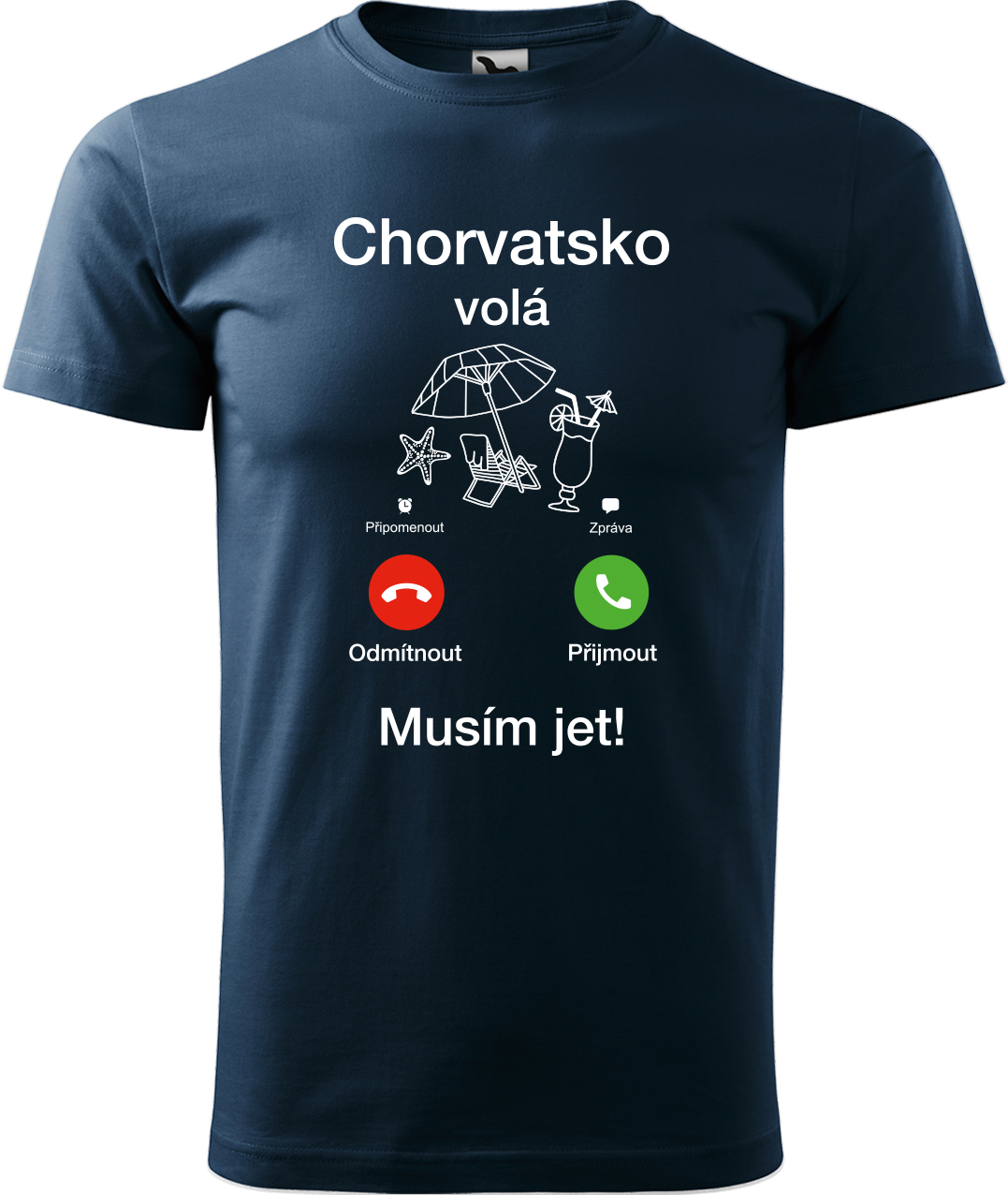 Pánské cestovatelské tričko - Chorvatsko volá - musím jet! Velikost: XL, Barva: Námořní modrá (02), Střih: pánský