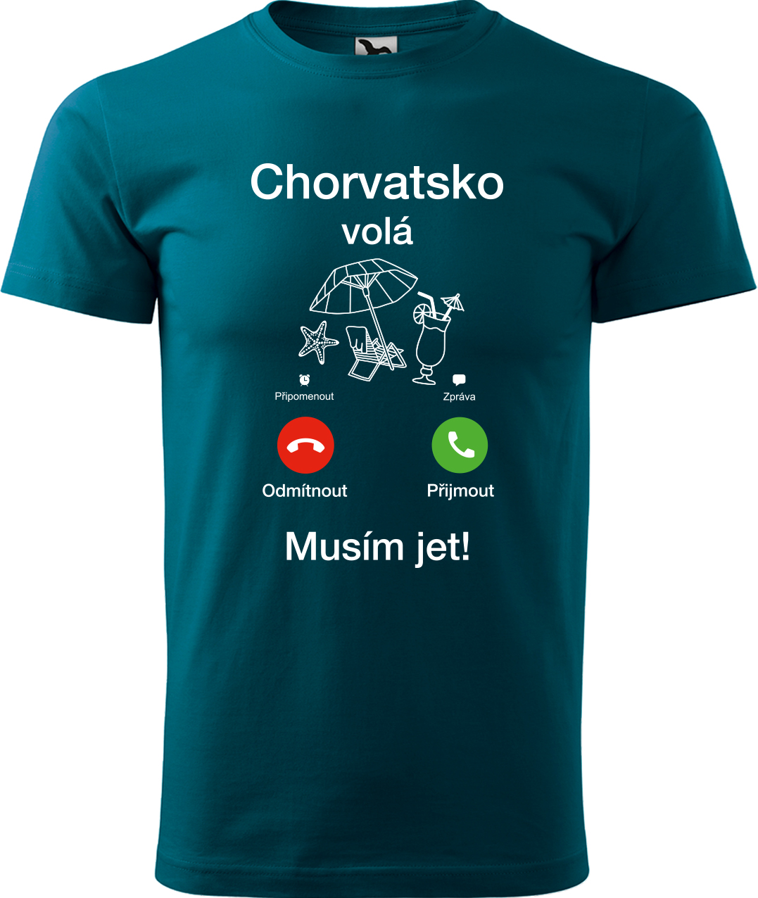 Pánské cestovatelské tričko - Chorvatsko volá - musím jet! Velikost: XL, Barva: Petrolejová (93), Střih: pánský