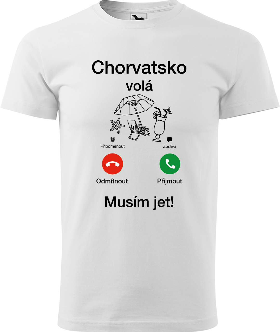 Pánské cestovatelské tričko - Chorvatsko volá - musím jet! Velikost: S, Barva: Bílá (00), Střih: pánský