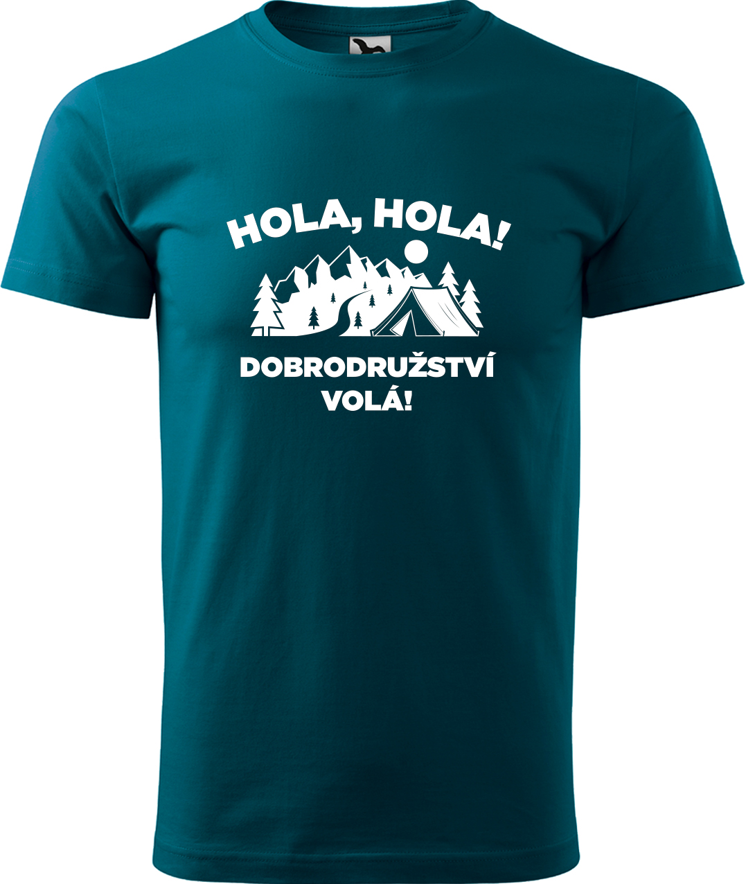 Pánské cestovatelské tričko - Hola hola! Dobrodružství volá! Velikost: S, Barva: Petrolejová (93), Střih: pánský