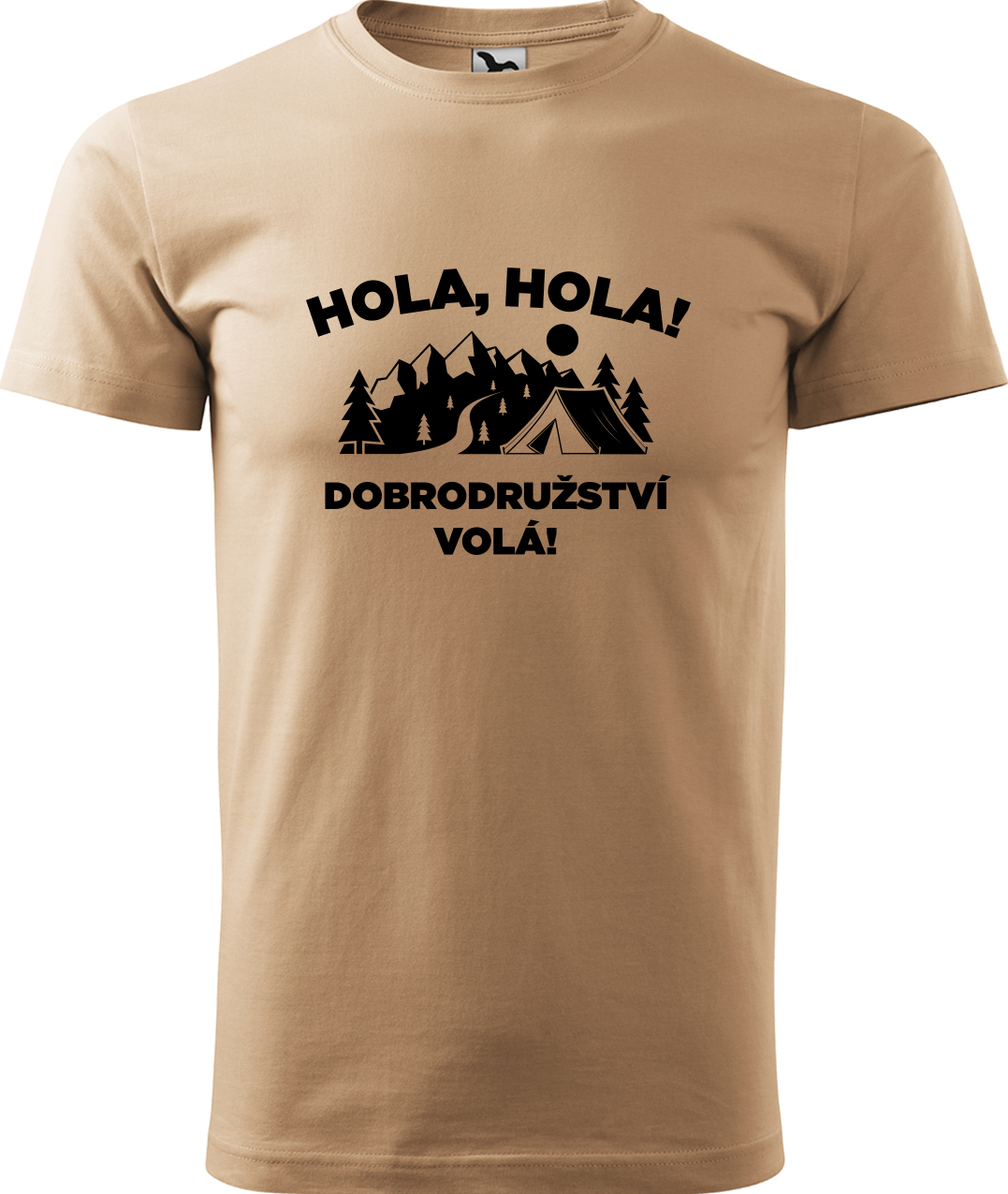 Pánské cestovatelské tričko - Hola hola! Dobrodružství volá! Velikost: M, Barva: Písková (08), Střih: pánský