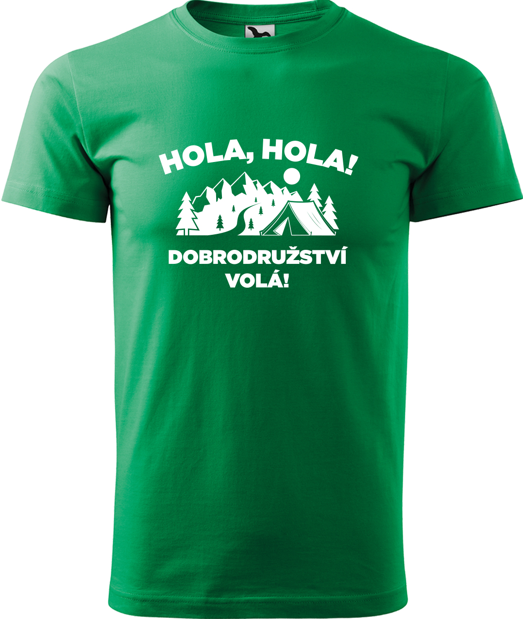 Pánské cestovatelské tričko - Hola hola! Dobrodružství volá! Velikost: S, Barva: Středně zelená (16), Střih: pánský
