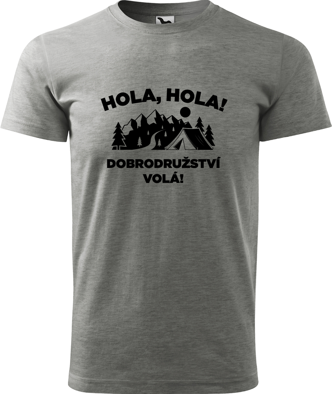 Pánské cestovatelské tričko - Hola hola! Dobrodružství volá! Velikost: 2XL, Barva: Tmavě šedý melír (12), Střih: pánský