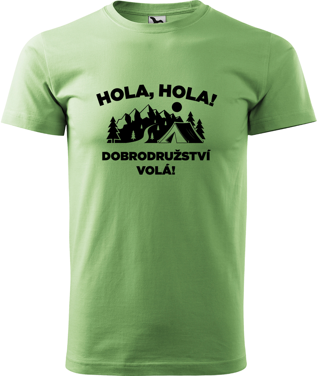 Pánské cestovatelské tričko - Hola hola! Dobrodružství volá! Velikost: M, Barva: Trávově zelená (39), Střih: pánský